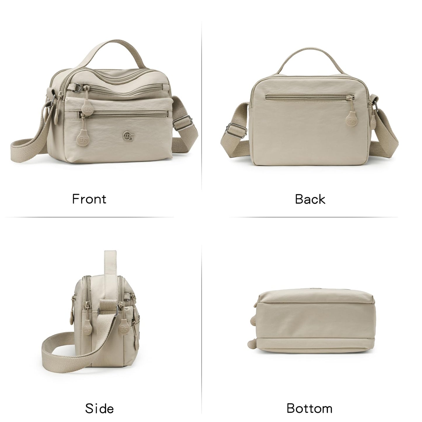 Eslcorrri Women Crossbody Bag Small Nylon Shoulder Purse Casual Neutral Light Multi Zipper Pockets Top-Handle Hobo Handbag -Sand