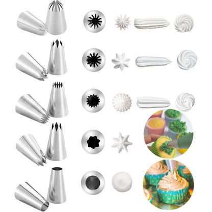 JAYVAR 5 Large Piping Tips Set - 5 Different Frosting Tips for Cake Decorating - Cupcake Pastry Tips for Cookies Cake Decorating Piping Tips Model 1A 1E 348 347 356