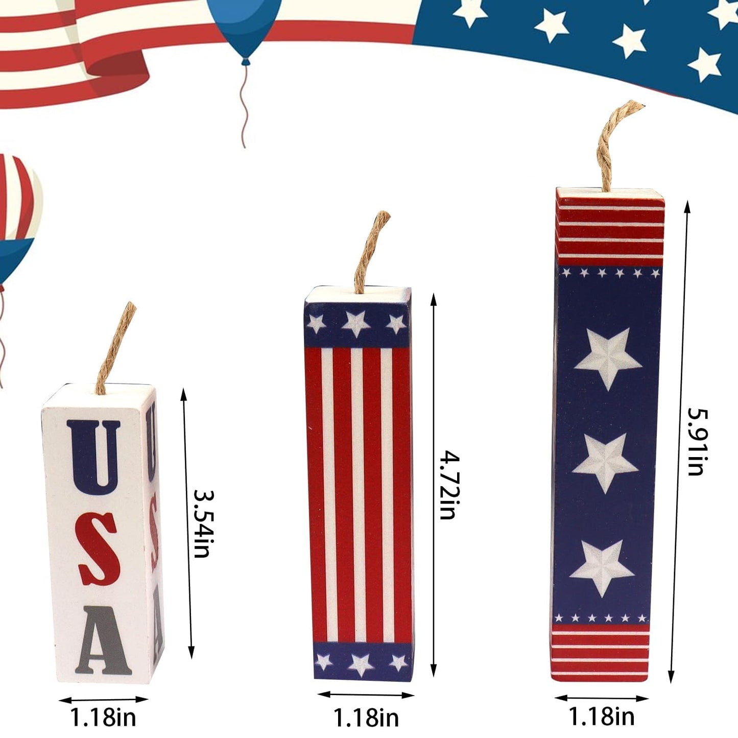 Hying 3 Pieces 4th of July Wooden Block Centerpieces for Table Decorations, Rustic Patriotic Tiered Tray American Stars and Stripes Table Centerpieces for Memorial Day Party Supplies