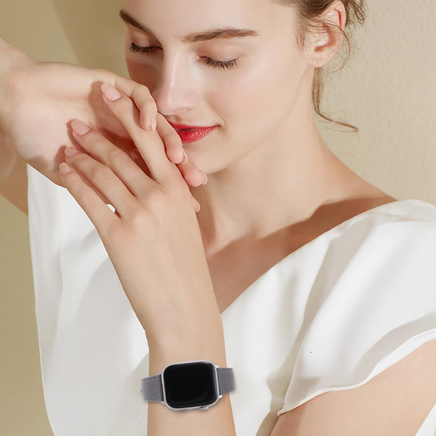 Thin Slim Soft Goatskin Women Leather Watch Bands for Apple Watch 38mm 40mm 41mm 42mm, Small Wrist Watch Band Lightweight Elegant Replacement Straps Compatible with iWatch SE 11 10 9 8 7 6 5 4 3 2 1
