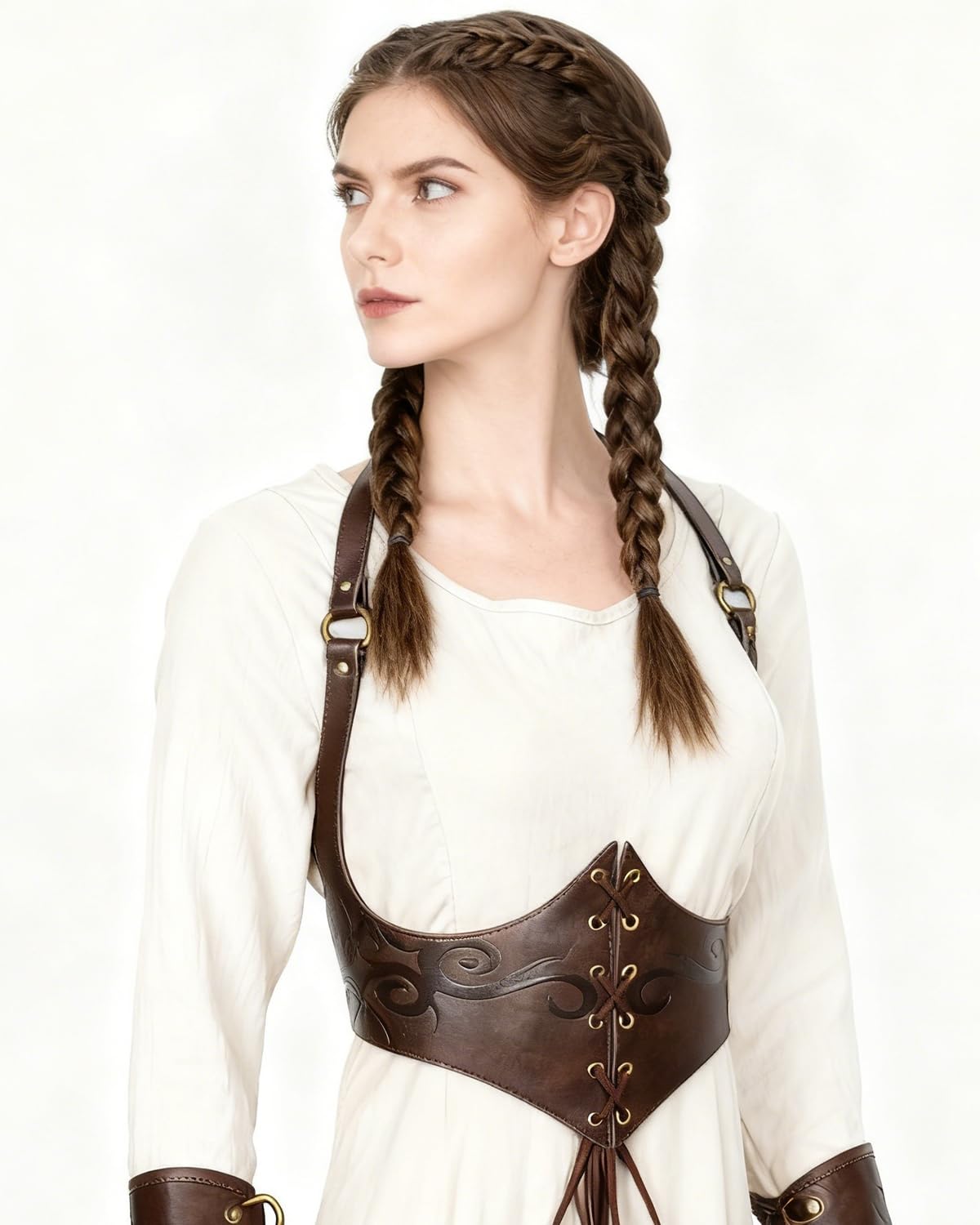 L'VOW Renaissance Leather Corset Belt Viking Waist Cincher Belt Women Halloween LARP Medieval Accessory(Brown,XXL)