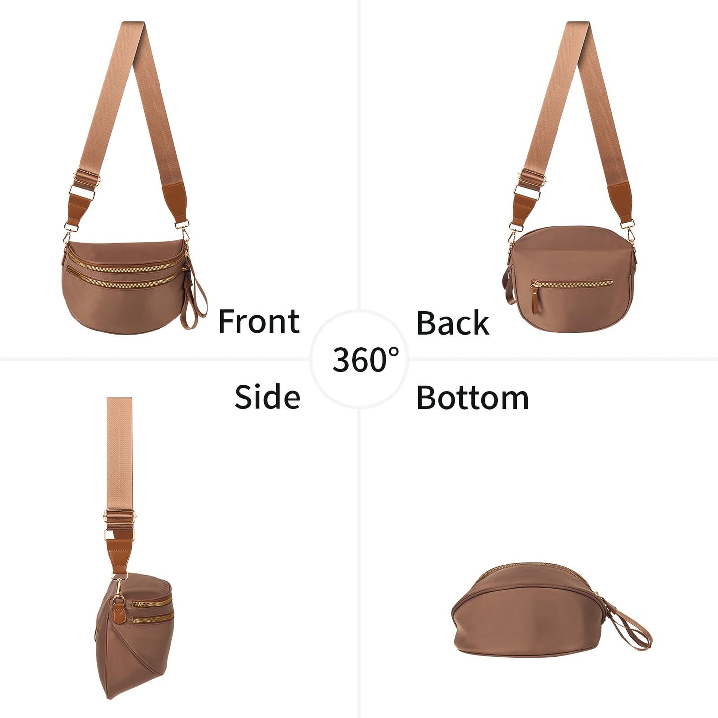 Crossbody Bags for Women Cross Body Purse Bum Bag Large Fanny Waist Pack with Adjustable Strap Caramel Brown