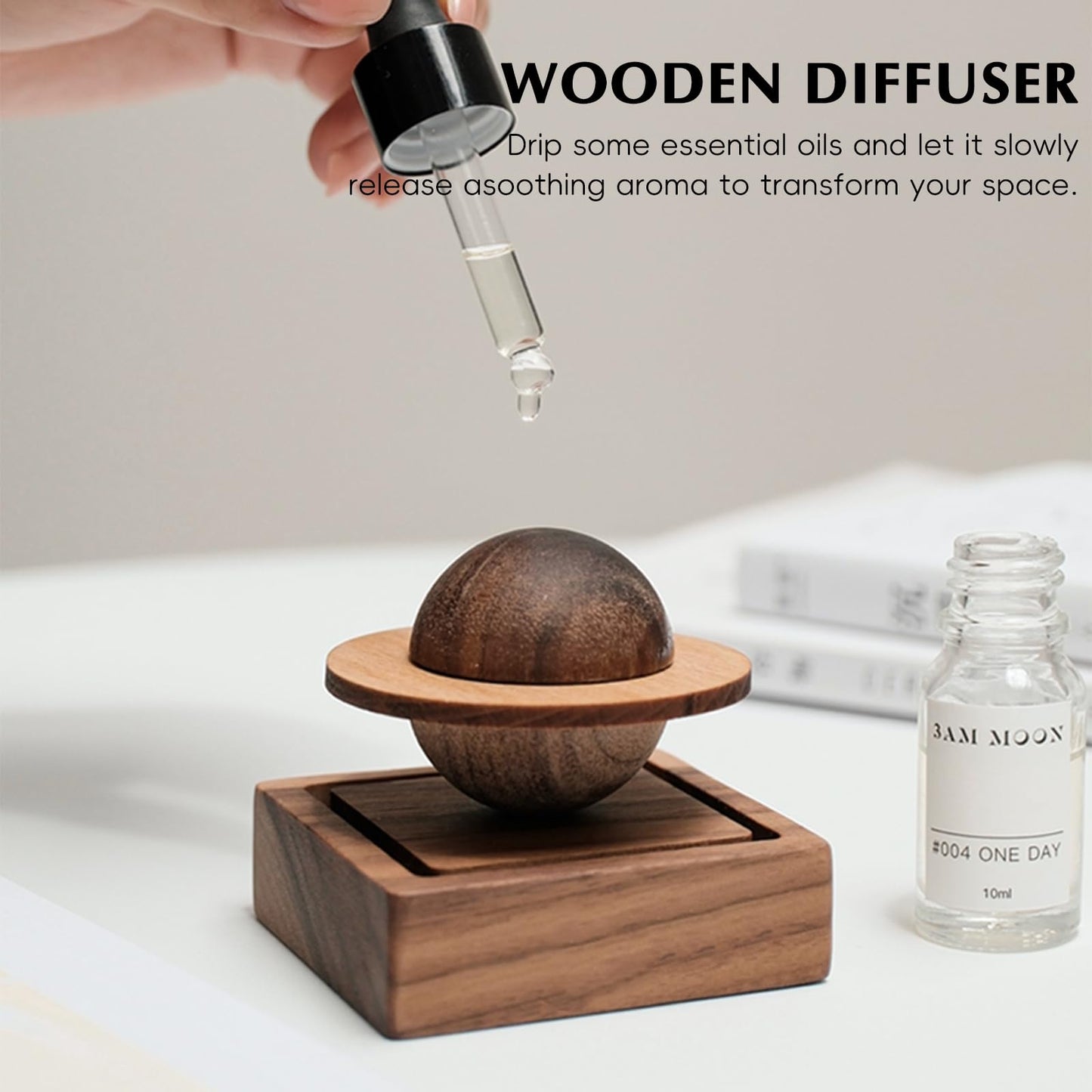 TECHPLUS Planet Wooden Essential Oil Diffuser - Walnut Aroma Therapy for Home, Office, Car, Yoga Hall and SPA - Passive Diffuser for Desk Table Decor