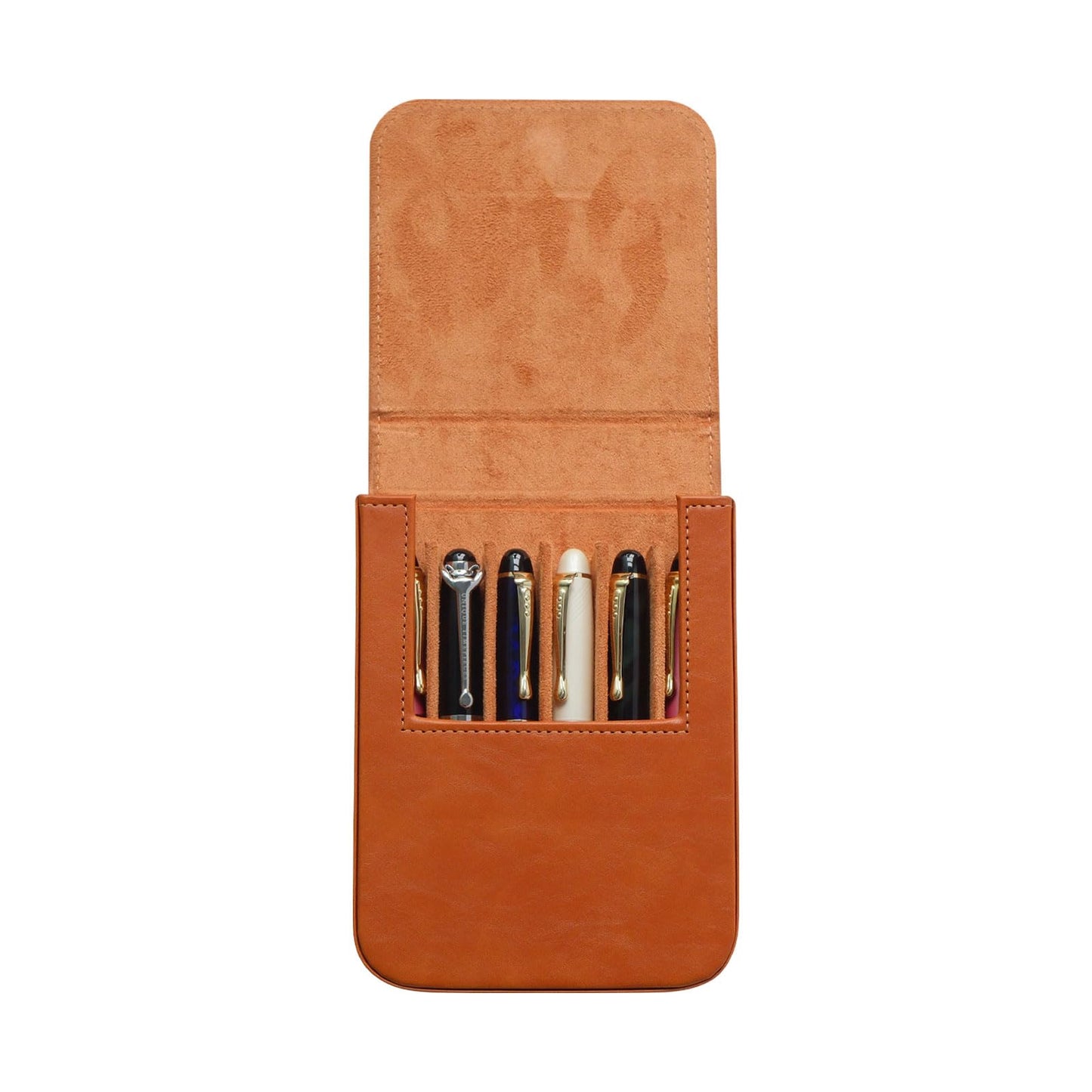 MIVLXLX Leather 6 Fountain Pen/Pencil Tray Case, Handmade, Magnetic Closure with Drawer Design, Gift Choice for Man/Woman/Office, 6 Slots（brown）
