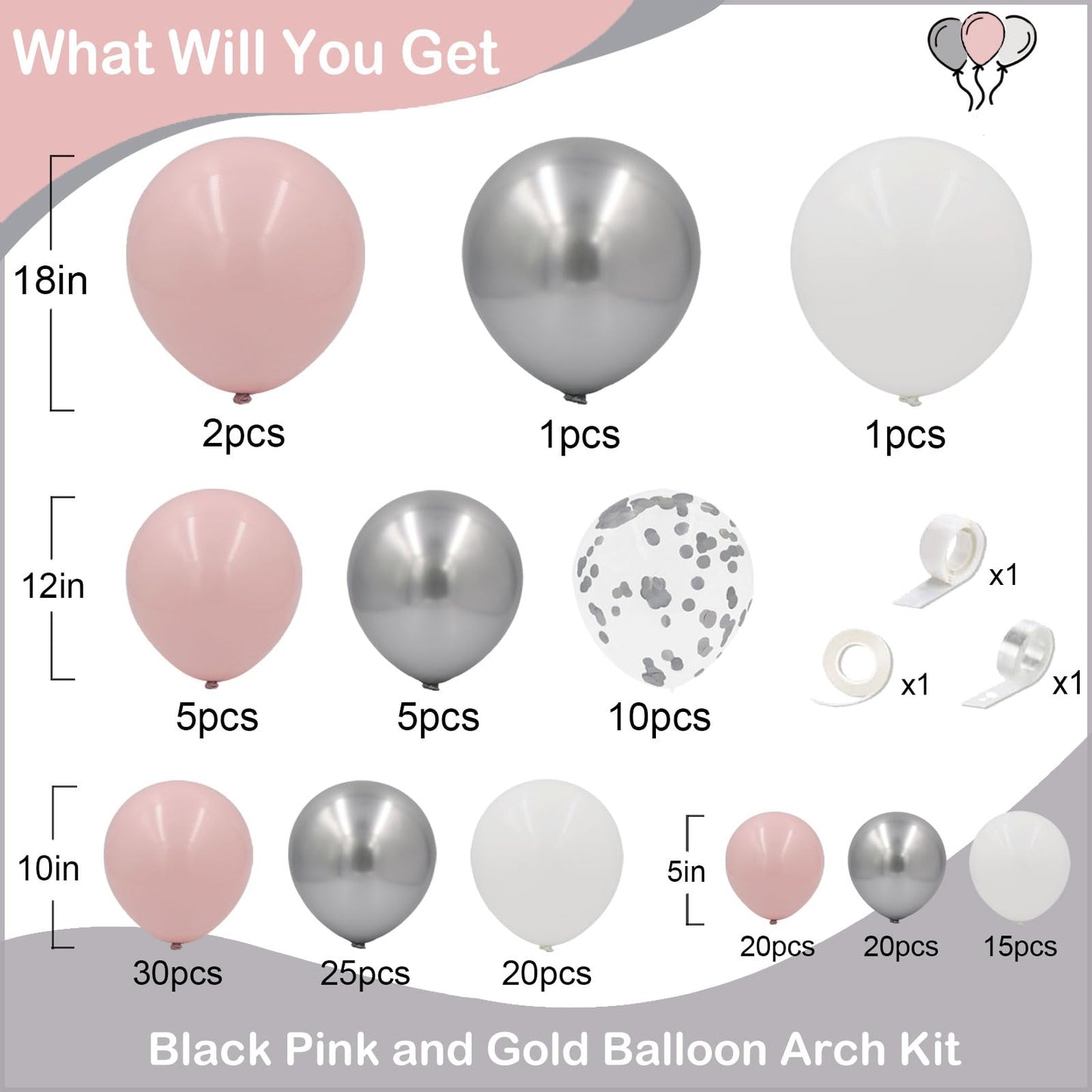 Pink White Silver Balloons Arch Kit, 154pcs Pink Winter Wonderland Balloons Garland Kit for Girls Princess Snowflake Theme Wedding Baby Shower Birthday Christmas Party Decorations