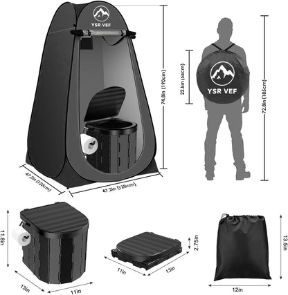 Portable Camping Toilet Kit with Pop-Up Privacy Tent, Washable Outdoor Shower and Changing Room, Includes Toilet Bags and Poo Gel