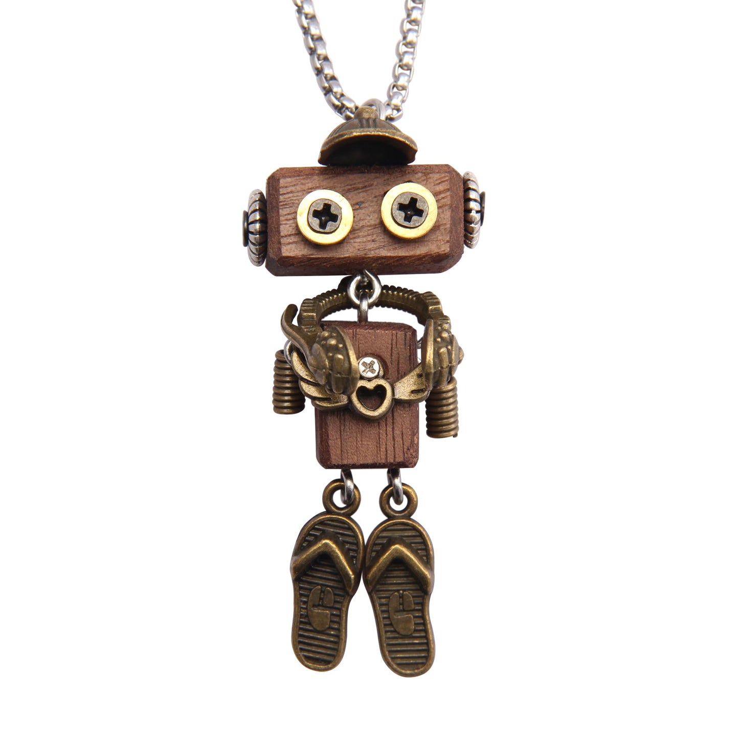 joymiao Wooden Pendant Necklace Steampunk Necklace Womens Gold Necklace Vintage Leather Choker Stainless Necklace Chain Hippie Choker Necklace