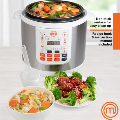 MasterChef 13-in-1 Pressure Cooker- 6 QT Electric Digital Instant MultiPot w 13 Programmable Functions- High and Low Pressure Slow Non-Stick Pot Cooking Warmer Options, LED Display, Delay Timer, Rice
