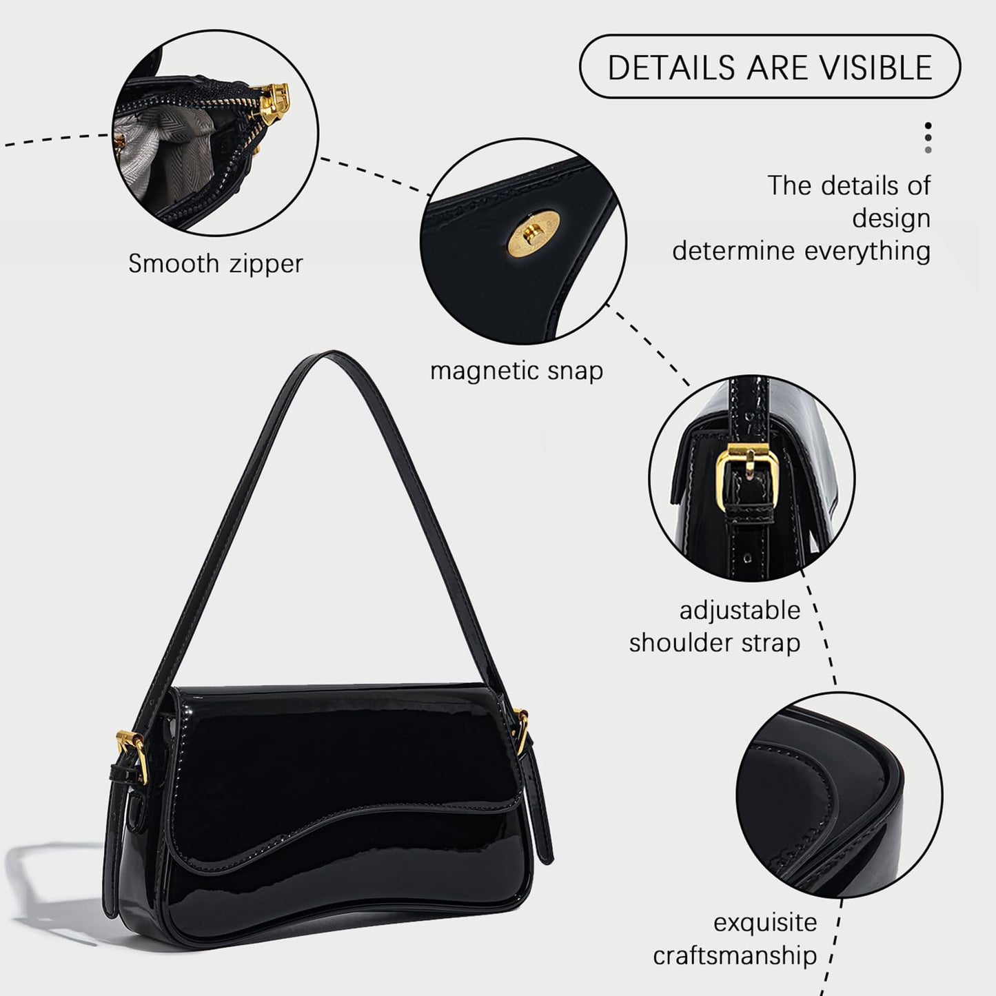 AOIR Black Purses for Women Trendy, Y2K Faux Leather Clutch Purse with Cherry Pendant,Crossbody Shoulder Bag and Handbags