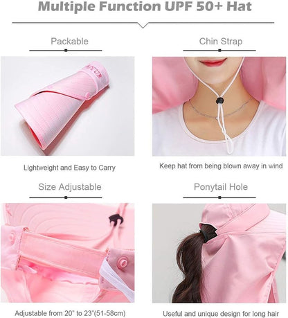 Wide Brim Sun Hat for Women - UV Protection with Detachable Neck Flap | Perfect for Garden, Fishing & Hiking