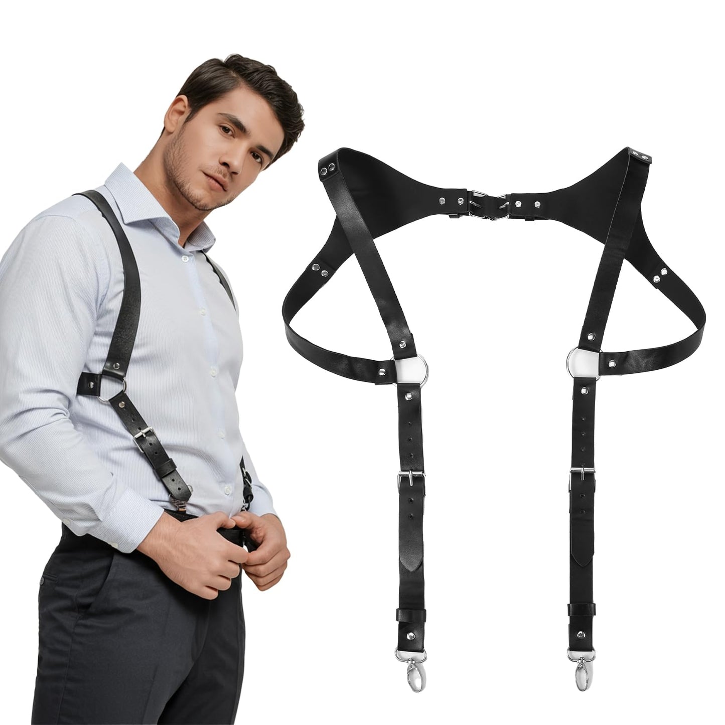 CIATBYYJ Men Leather Suspenders Vintage Men's Back Support Harness Harness Black Belt Strap Body Accessory