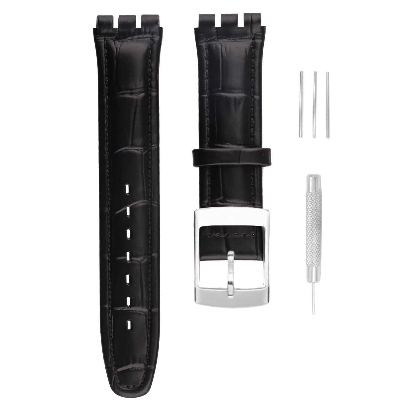 unilabo Leather Watch Band Compatible for Swatch 17mm 19mm (not for skin series) Strap Replacement for men and women wirst watchband, 19mm Black