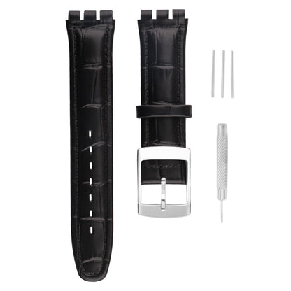 unilabo Leather Watch Band Compatible for Swatch 17mm 19mm (not for skin series) Strap Replacement for men and women wirst watchband, 19mm Black