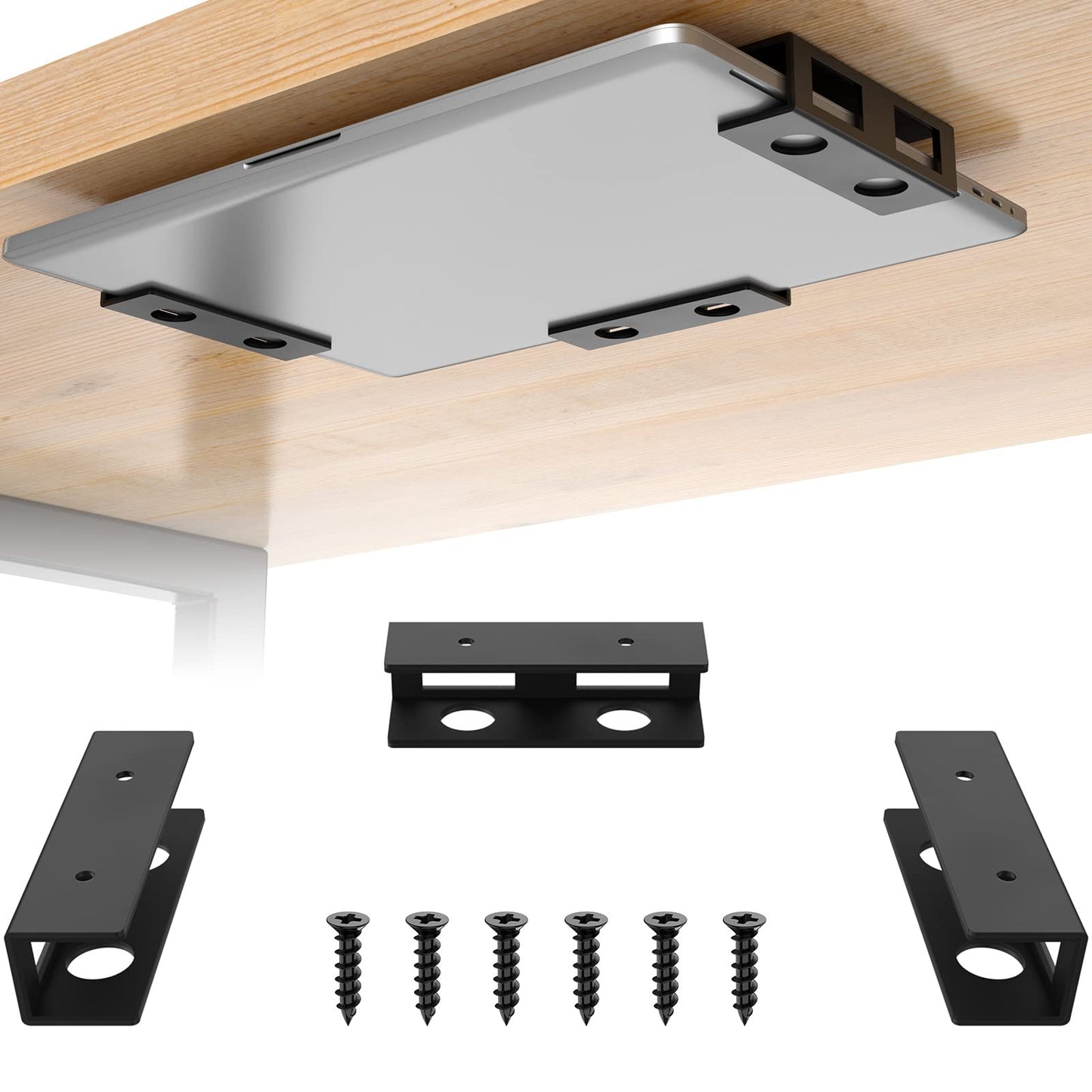 FOROIRON 3 PCS Under Desk Laptop Mount with Anti-Scratch Felt Board Under Desk Laptop Holder Tray Durable Under Desk Shelf for Laptop Thick up to 1.15”