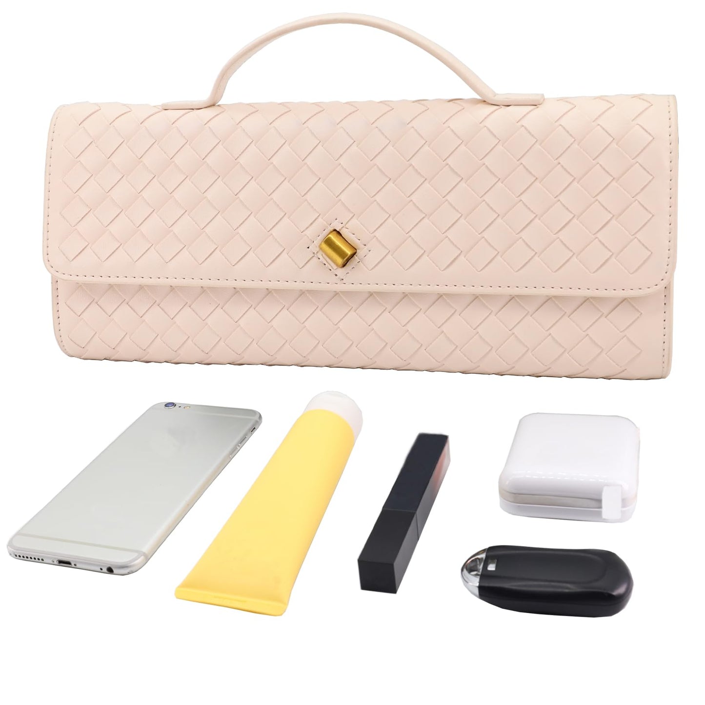 VESTURINA Clutch Purses for Women, Woven Evening Leather Crossbody Purse Shoulder Bag for Wedding Party (Beige)