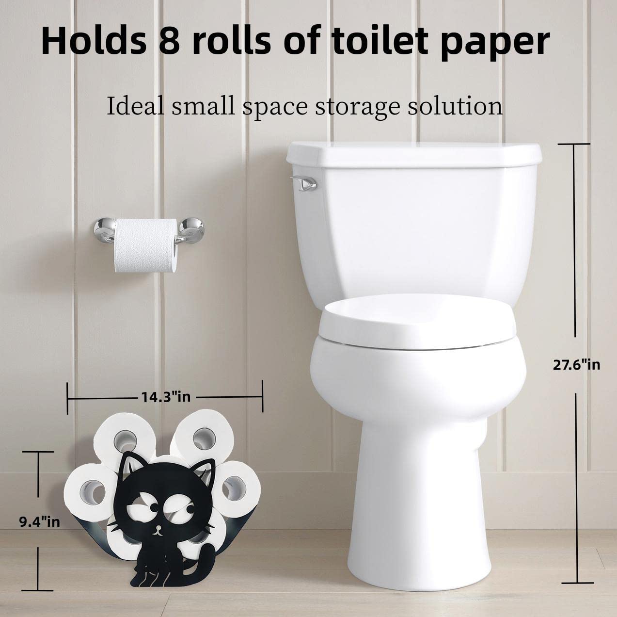 Euiroet Funny Cat Toilet Paper Holder - Freestanding Metal Animal Storage for Bathroom - Black Home Decor Organizer Holds Extra 8 Rolls