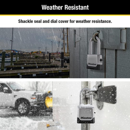 Master Lock Silver Outdoor Combination Lock, Heavy Duty Weather Resistant Padlock with Resettable Code and Cut Resistant Boron Carbide Shackle for Outdoor Use, M176XDLH