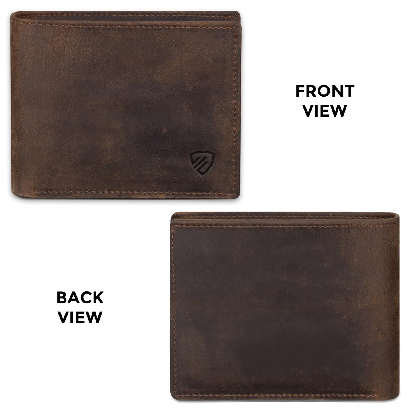 RUNBOX Genuine Leather Bifold Wallet for Men - RFID Blocking Slim Wallet with 9 Card Slots, 1 ID Window & Bill Compartment - Gift Box Packaging