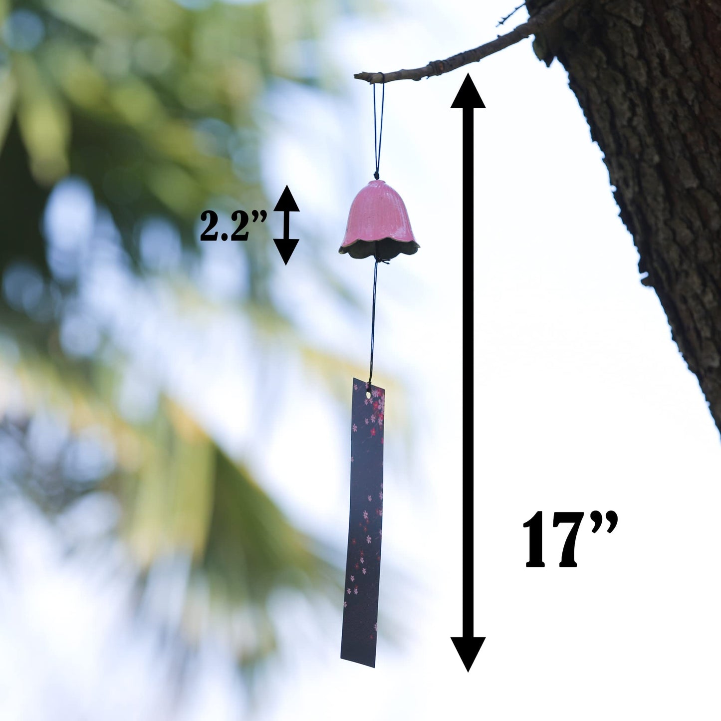A.F.N.A.L Japanese Wind Chime Cast-Iron Outdoor Ornament for Garden, Patio & Balcony, Hanging Metal Wind-Bell Decoration Gift, Blessing Pendant Windchimes & PVC Wind-Catcher, Pink Flower