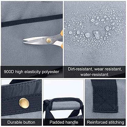Housolution Garden Tote Bag, 900D Gardening Tool Bag, Garden Tote Storage Bag with Pockets & Long Adjustable Shoulder Strap, Home Tools Organizer Garden Tool Kit Holder, Standable, 14 Inch, Gray