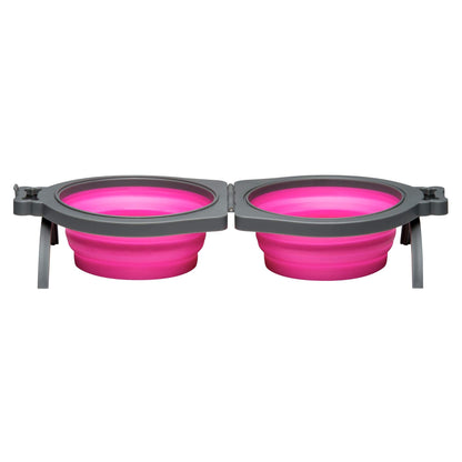 Loving Pets - Bella Roma Double Diner Portable Travel Dog Bowls Collapsible Combined Dog Food & Water Bowls (Pink, Medium)