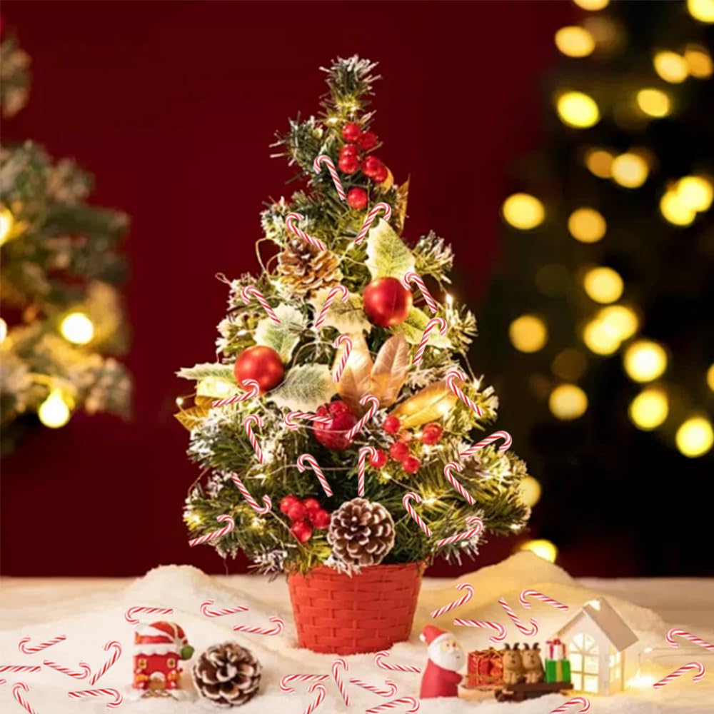 Celltestria 80Pcs Christmas Mini Candy Canes Faux Clay Candy Canes for Crafts Red and White Candy Cane Miniatures Xmas Candy Stick Decorations for Vase Filler Tree Hanging Party