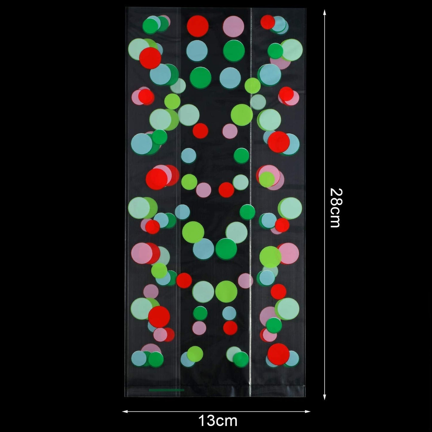 HESTYA 50 Counts 5 x 11 Inches Christmas Flat Clear Cellophane Treat Bags Block Bottom Patterned Storage Sweet Bags Twist Ties for Xmas Party Favor(Green, Red Wave Point)