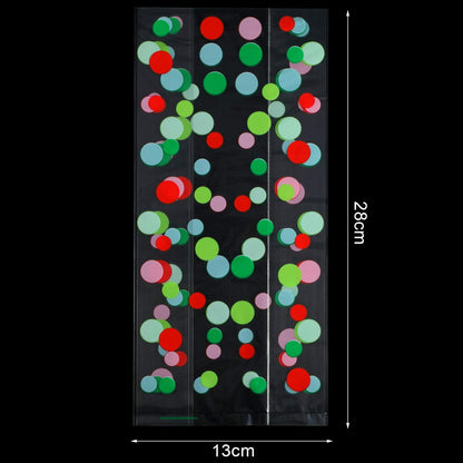 HESTYA 50 Counts 5 x 11 Inches Christmas Flat Clear Cellophane Treat Bags Block Bottom Patterned Storage Sweet Bags Twist Ties for Xmas Party Favor(Green, Red Wave Point)