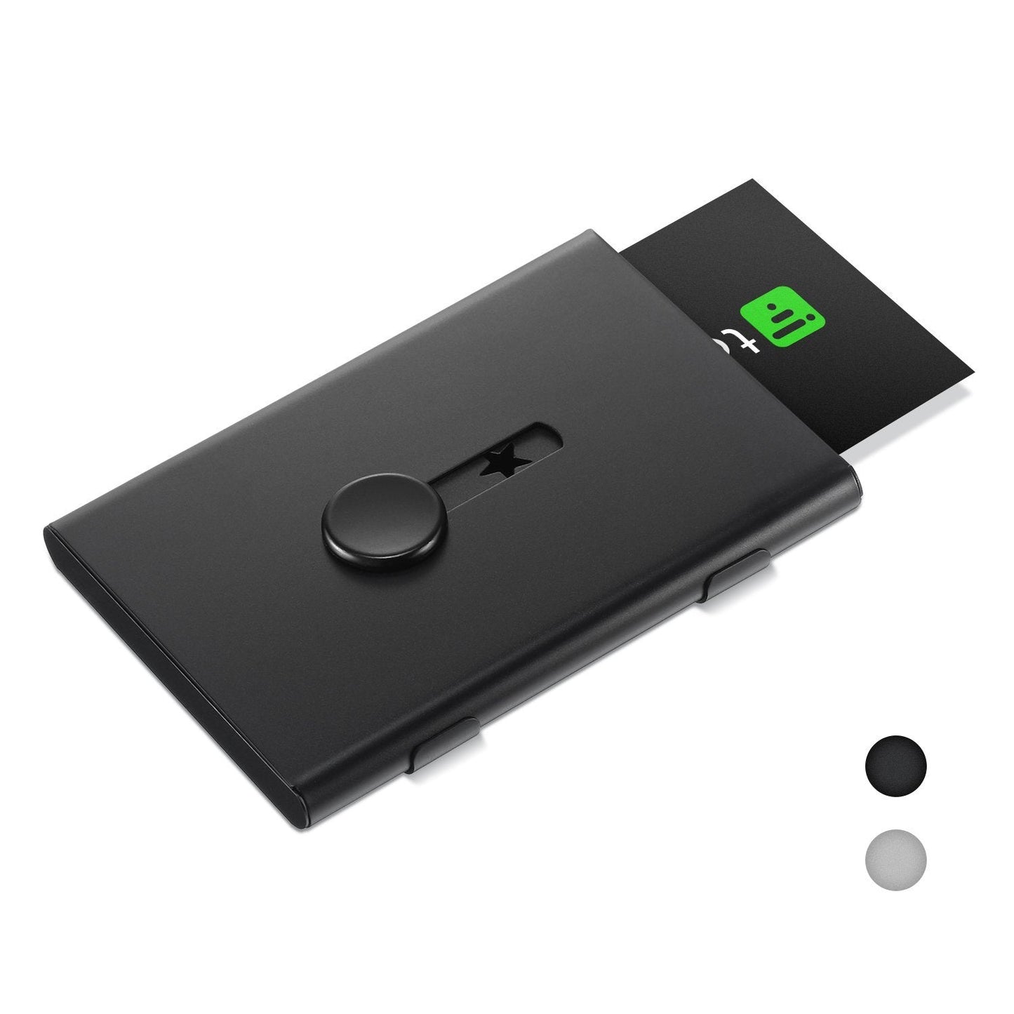 Tatuo 2 Pcs Business Card Holder Thumb Drive Black Gray Stainless Steel Business Name Card Case Portable Slide out Name Holder Wallet Nice Design Pocket for Men and Women