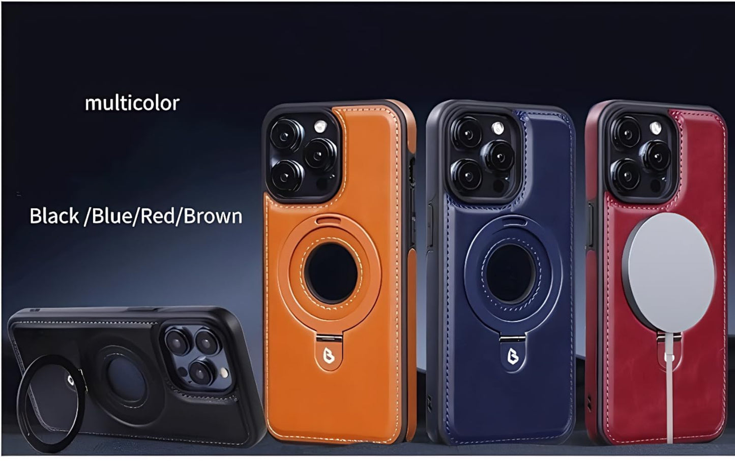 WarmWhisper Leather Material with Metal Magnetic Folding Stand,Luxury Leather Invisible Stand Phone Case Cover for iPhone 12-17 (iPhone15 Pro Max,Brown)