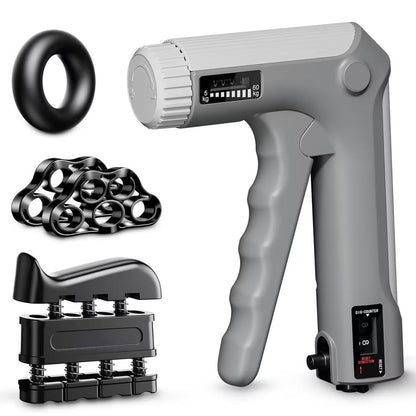 HICHOR Hand Grip Strength Trainer Kit - Hand Gripper Training Set with Adjustable Resistance 2 Finger Stretchers Extenders Finger Exerciser Forearm Workout Ring Exercise Equipment Accessories Gray