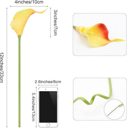 SITUMEIZI 24 PCS Orange Fake Flowers Artificial Calla Lily Silk Flowers Real Touch for Mother's Day Easter Home Kitchen Decor Wedding Bouquet Office Spring Decoration