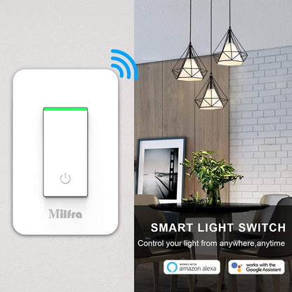 Milfra Smart Light Switch-Smart WiFi Switch 2.4Ghz Compatible with Alexa, Google Assistant,Remote Control/Voice Control and Schedule, Neutral Wire Required, Single-Pole, No Hub Required (4 Pack)