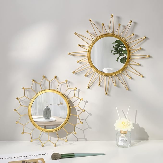 Gold Mirrors - Metal Sunburst Wall Mirror for Room & Home Decor, Boho Mirror Gifts for Women & Moms (Medium, Sunshine)