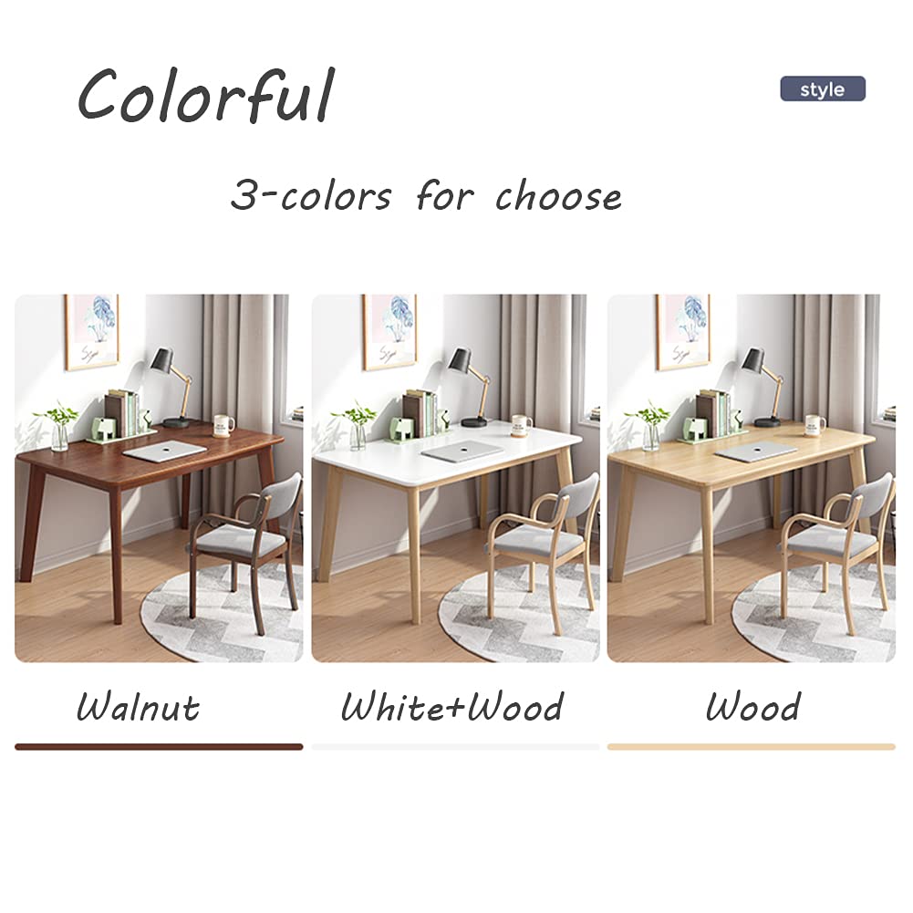 IOTXY Simple Wooden Writing Desk - Modern Minimalist Style PC Laptop Computer Workbench with Solid Wood Legs, 39" W Home Office Work Table for TV Stand Music Video Live Broadcast Workstation, White