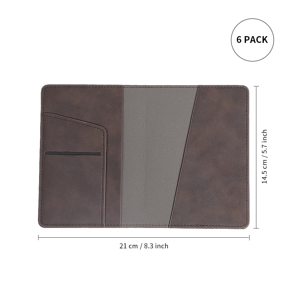 PYD Life 6 Pack Passport Holder Cover Leather Blanks 5.7" x 8.3" Brown for Glowforge Xtool Laser Engraving,Passport Case Travel Wallet for Silhouette Curio 2 Foil Transfer