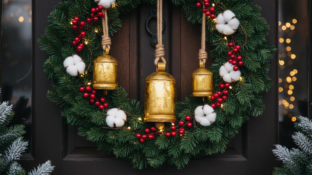 Christmas Handmade Rustic Finish Hanging Bells for Door Chimes on Jute Rope Shabby Chic Decorative Bells (Rustic Set of 3 4x6x7.5)