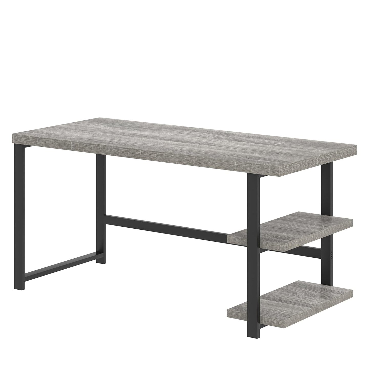 FOLUBAN 47 Inch Home Office Desk, Modern Computer Desk with Storage Shelves, Small Study Writing Gaming Table Workstation for Living Room Bedroom, Industrial Light Grey