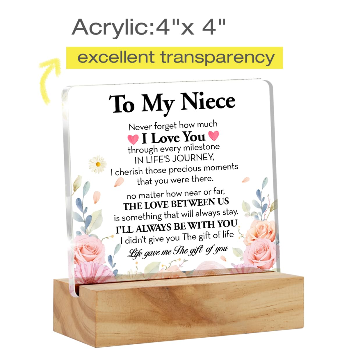 Niece Gifts from Auntie - Graduation Birthday Gifts for Niece - Never Forget I Love You Acrylic Plaque Desk Decor Sign 4x4 Inches