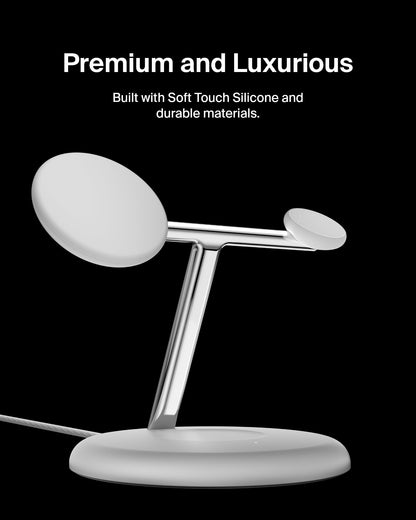 Belkin MagSafe-Compatible Charger, 3-in-1 Wireless Charging Station, Qi2-Certified 15W Wireless Charge for Apple iPhone 17 Series, Apple Watch, AirPods w/Non-Slip Base, 40W Included - Black