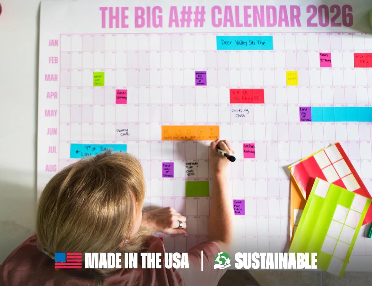 The Big A## Calendar Full-Year Wall Calendar – 2026 Dry-Erase – Includes 1 Marker & 100 Labels – Lightweight, Easy to Hang Yearly Calendar – Year at a Glance – Plan Big Goals & Adventures – Pink