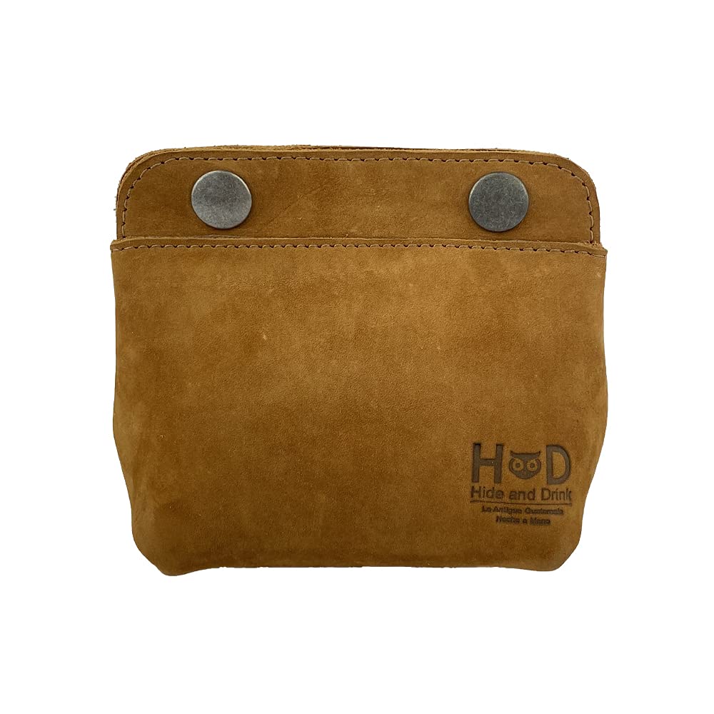 Hide & Drink, Leather Double Snap Pouch, Coin Purse, Cash & Card Holder, Cable Organizer, Makeup, Handmade (Old Tobacco)