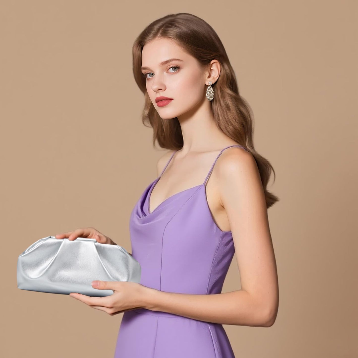 Clutch Purses for Women – Elegant Pleated Soft PU Leather Evening Bag with Detachable Chain, Ideal for Weddings & Parties (Silver)