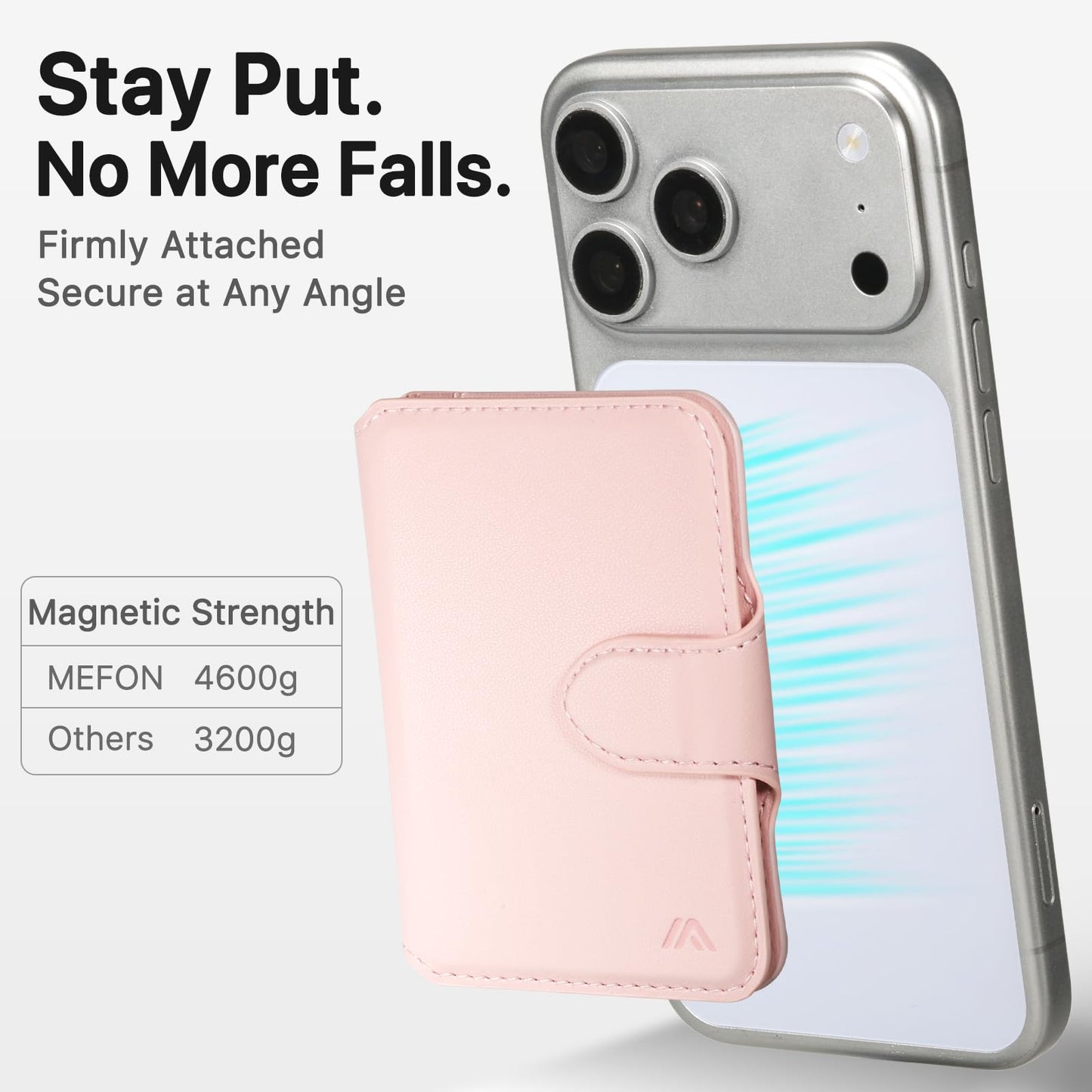 MEFON for MagSafe Wallet, Magnetic Phone Wallet RFID Blocking, Slim 5-8 Card Holder with Cash Slot & Clear ID Window, Minimalist Mag Safe Wallets for iPhone 17/16/15/14/13/12 Series, Blush Pink
