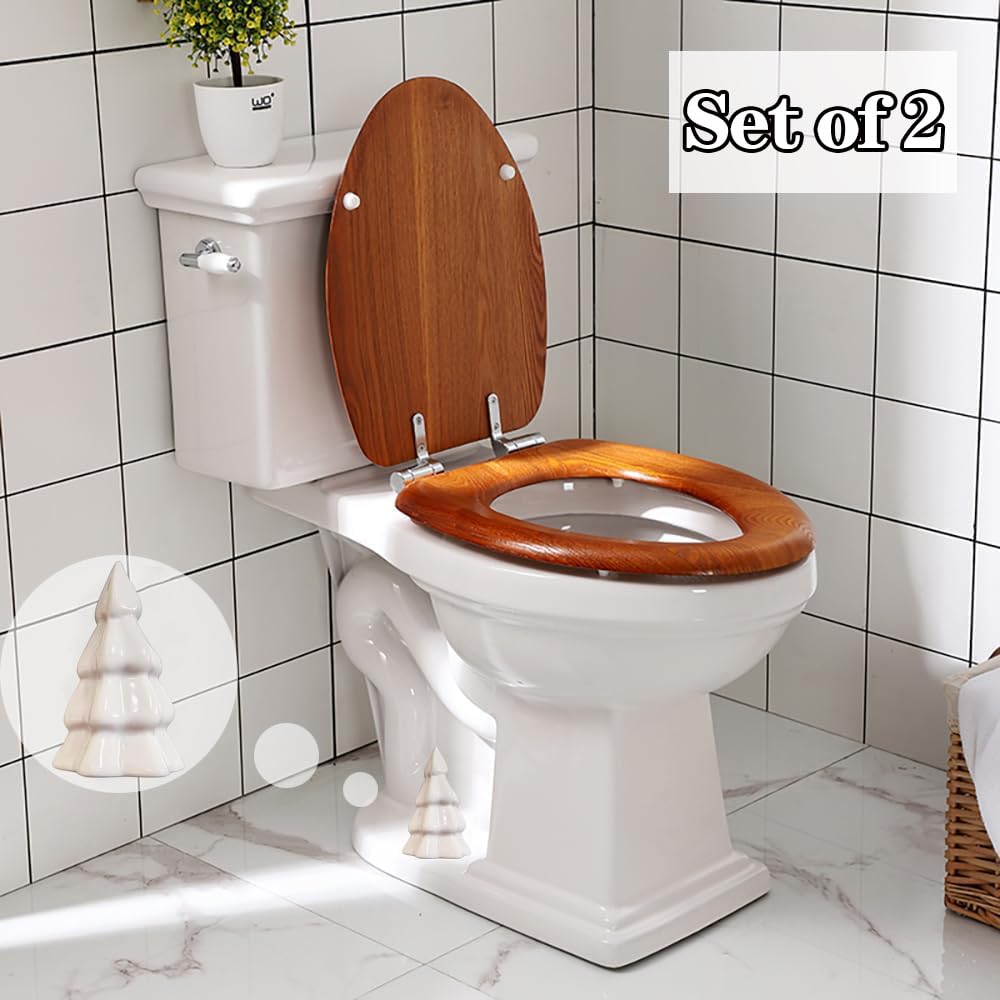 2Packs Christmas Tree Toilet Bolt Covers Decorative Tall Toilet Bolt Caps for Christmas Bathroom Decor, Toilet Caps for Bottom of Toilet, Ceramic Toilet Screw Cover Caps, Easy Installation (White)
