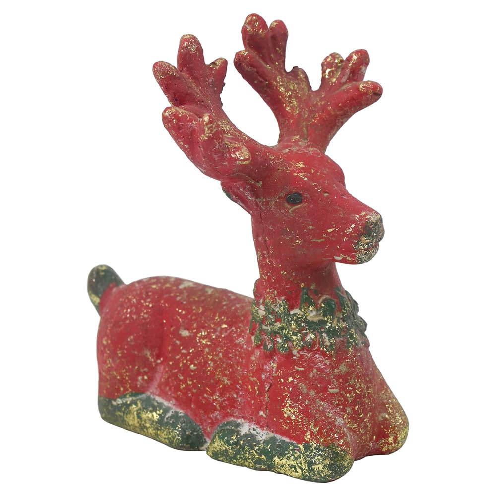 Quorvynne Christmas Reindeer Figurines,5.12 * 3.54 * 5.7inches Animal Reindeer Decor Deer Statues Sculpture Tabletop Ornaments for Cabinet Mantel Shelves Fireplace Home Décor Accents(Red)
