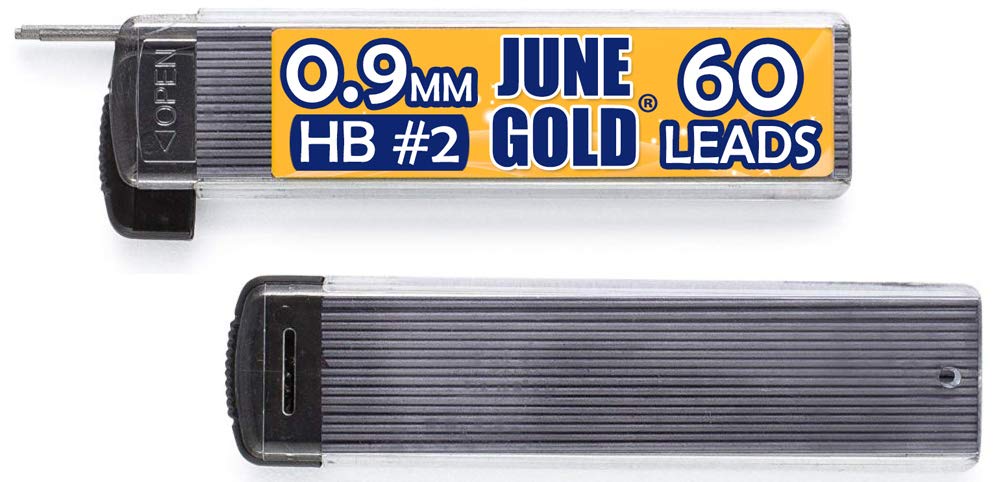 June Gold 72 Mechanical Pencils, 0.9 mm HB #2 Lead, 2 Dispensers/w 160 Graphite Refills & 16 Refill Erasers, Break Resistant Lead, Convenient Side Click & Soft Non-Slip Grip