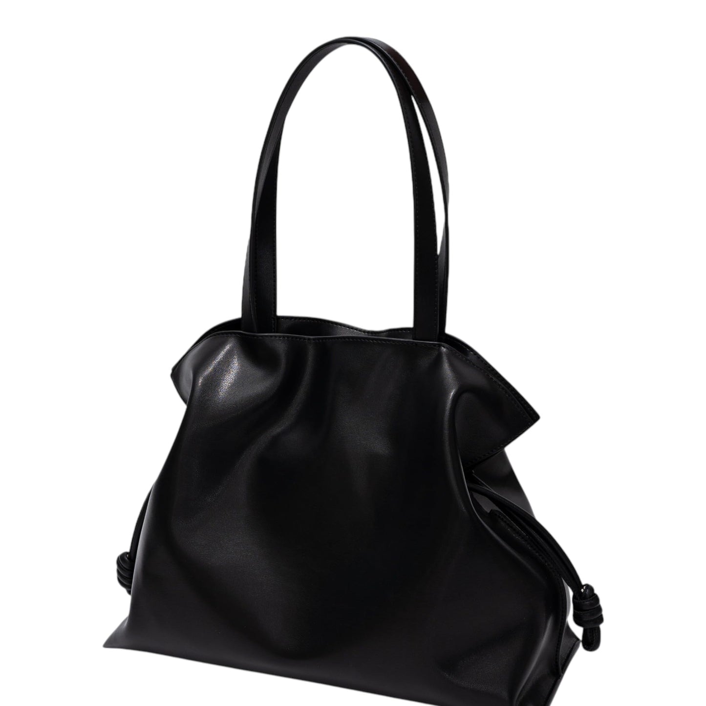 CLARANY Leather Drawstring Tote Bag, Black Genuine Leather Shoulder Bag with Magnetic Snap Closure, Elegant Travel Work Handbag