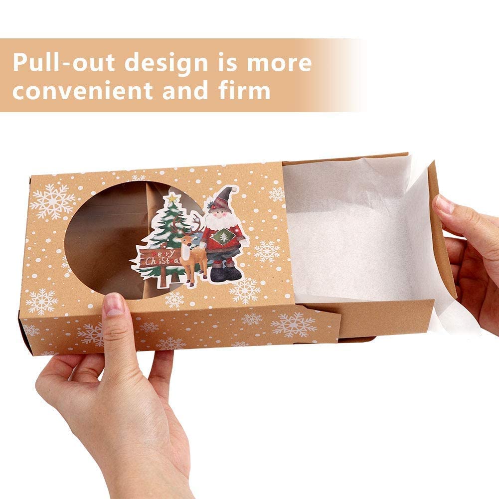 OurWarm 12 Pack Christmas Cookie Boxes for Gift Giving, Large Christmas Cookie Tins Holiday Bakery Treat Boxes with Window, Kraft Paper Food Packaging Containers for Xmas Party Supplies
