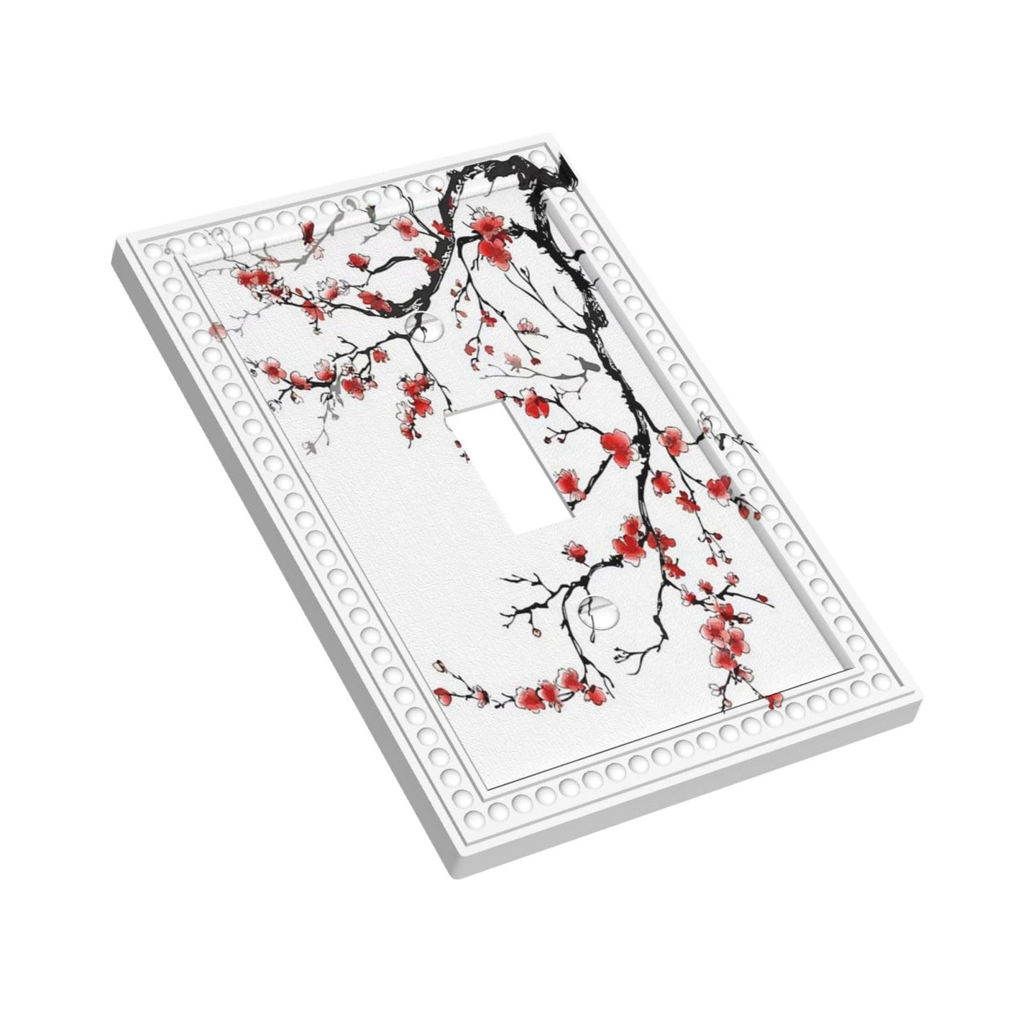 Red Plum Blossom 1 Gang Light Switch Plate Oriental Asian Chinese Traditional Ink Painting Classic Art Natural Creative Single Toggle Wall Plate Cover Switchplate Faceplate Japanese Ink Abstract Decor